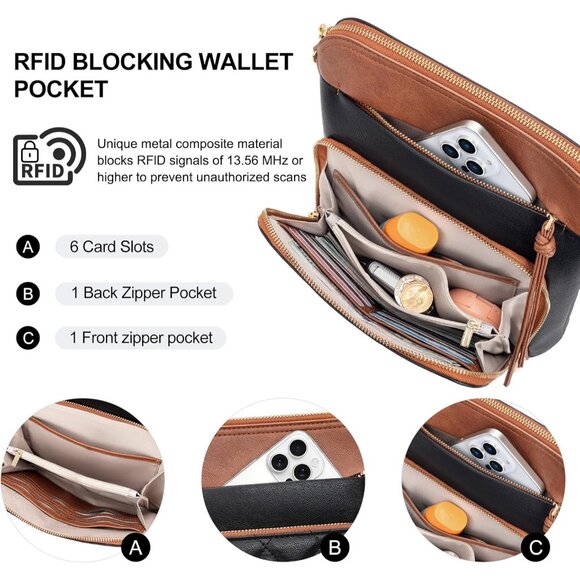 Crossbody Bag for Women Soft Leather Small Light Travel Purses with RFID - Picture 4 of 6